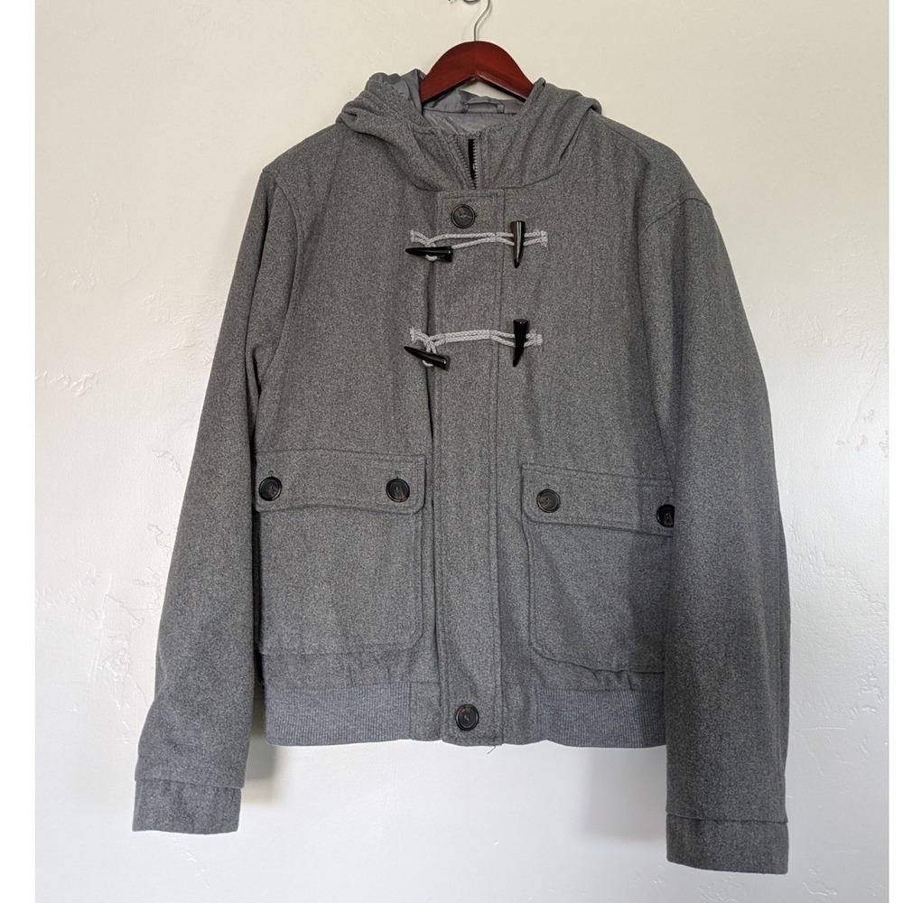 CJ‎ Black Hooded Coat Womens XL Toggle Zip Lined Dark Gray Pockets